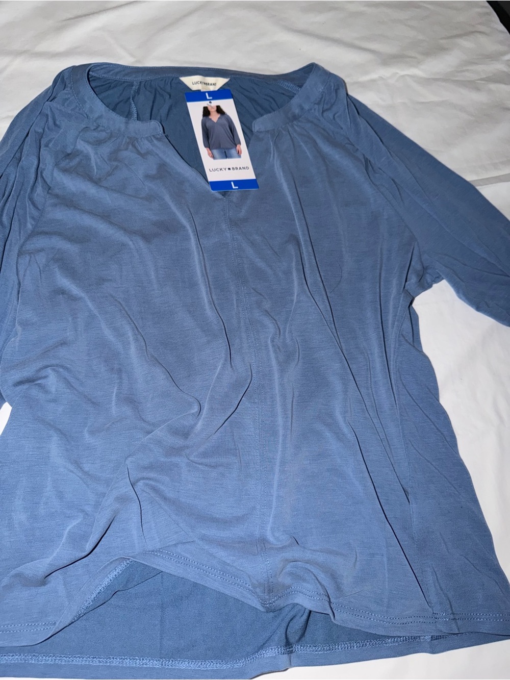 Lucky Brand Dusty Blue V-Neck Blouse